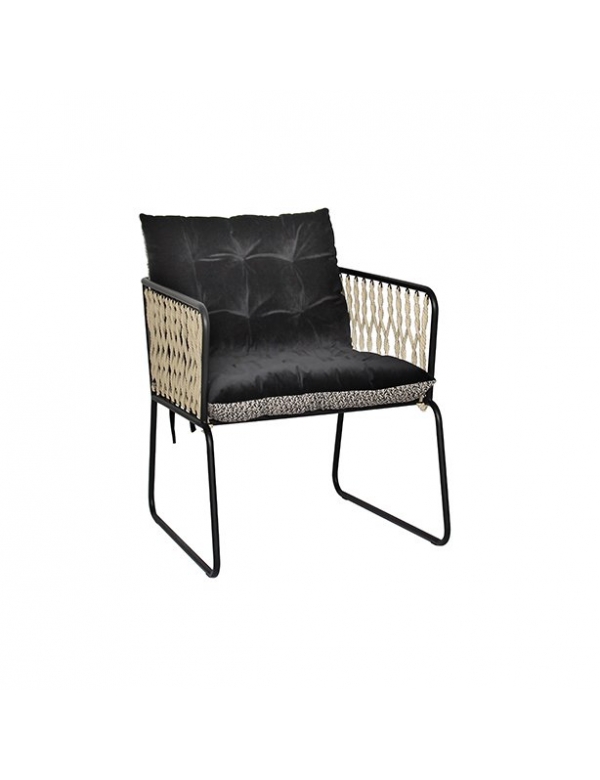 Munio fluweel fauteuil zwart en grijs, metalen voet 57x65x64cm 7802007
