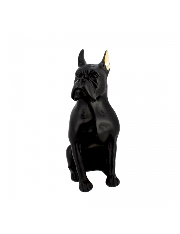 Hector zittende hond in zwarte hars met gouden oren13.3X9XH23CM 7833015
