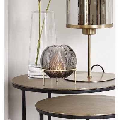 Kaarslantaarn op gouden voet zwart gold 16cm hoog 20cm breedte